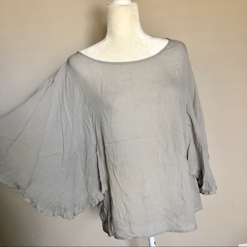 Symphony Large Light Grey Ruffle Sleeve Blouse